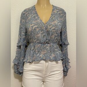 American Eagle Outfitters Blue Ruffled Peplum Blouse